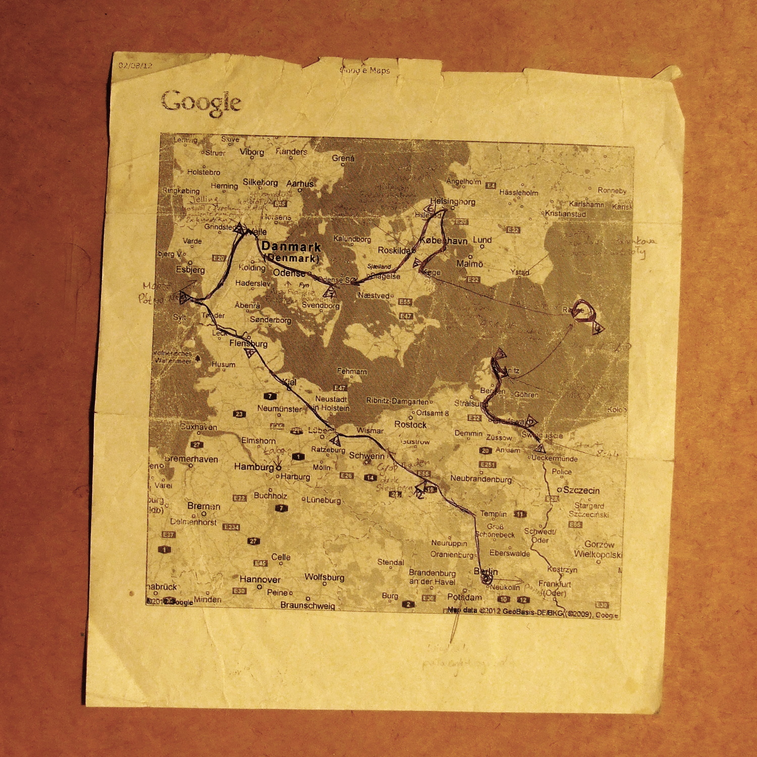 mapa, która towarzyszyła mi przez całą drogę, z zaznaczaną na bierząco trasą